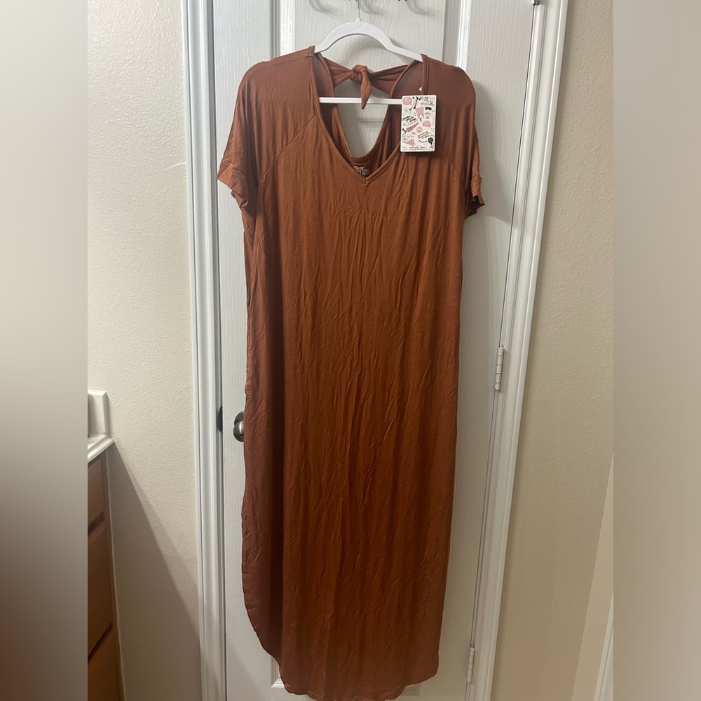 Latched Mama- Nursing Dolman Long Dress- Burnt Orange